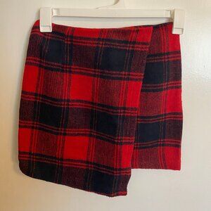 Wool plaid asymmetric miniskirt